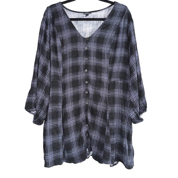 Torrid Women's Plus Size Black & Gray Plaid Fit & Flare Blouse Size 4 4X - Picture 1 of 5